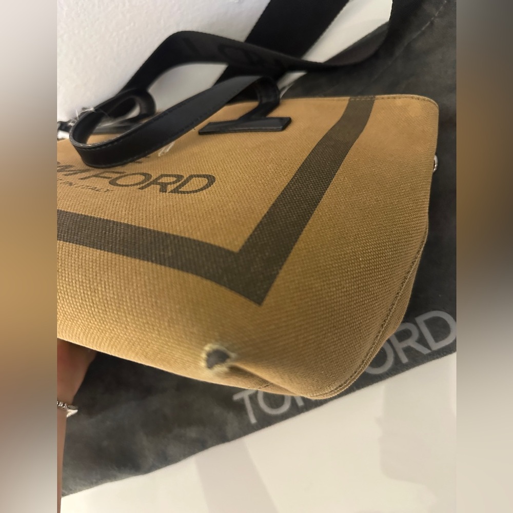 Tom Ford Olive Green Canvas Tote with Black Strap - Picture 9 of 11